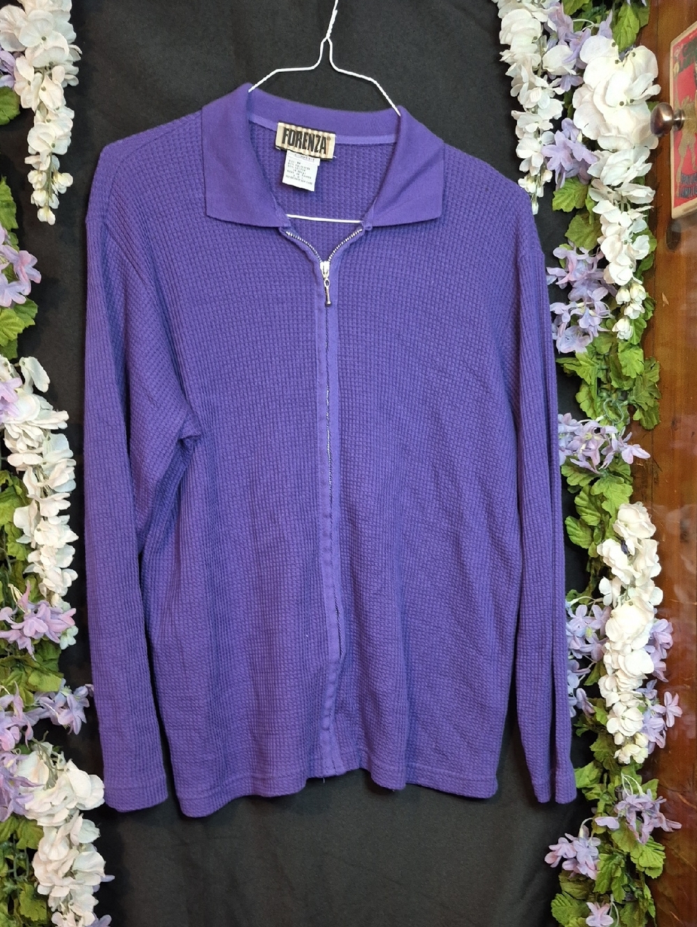 Forenza Purple Zip-Up Textured Knit Cardigan